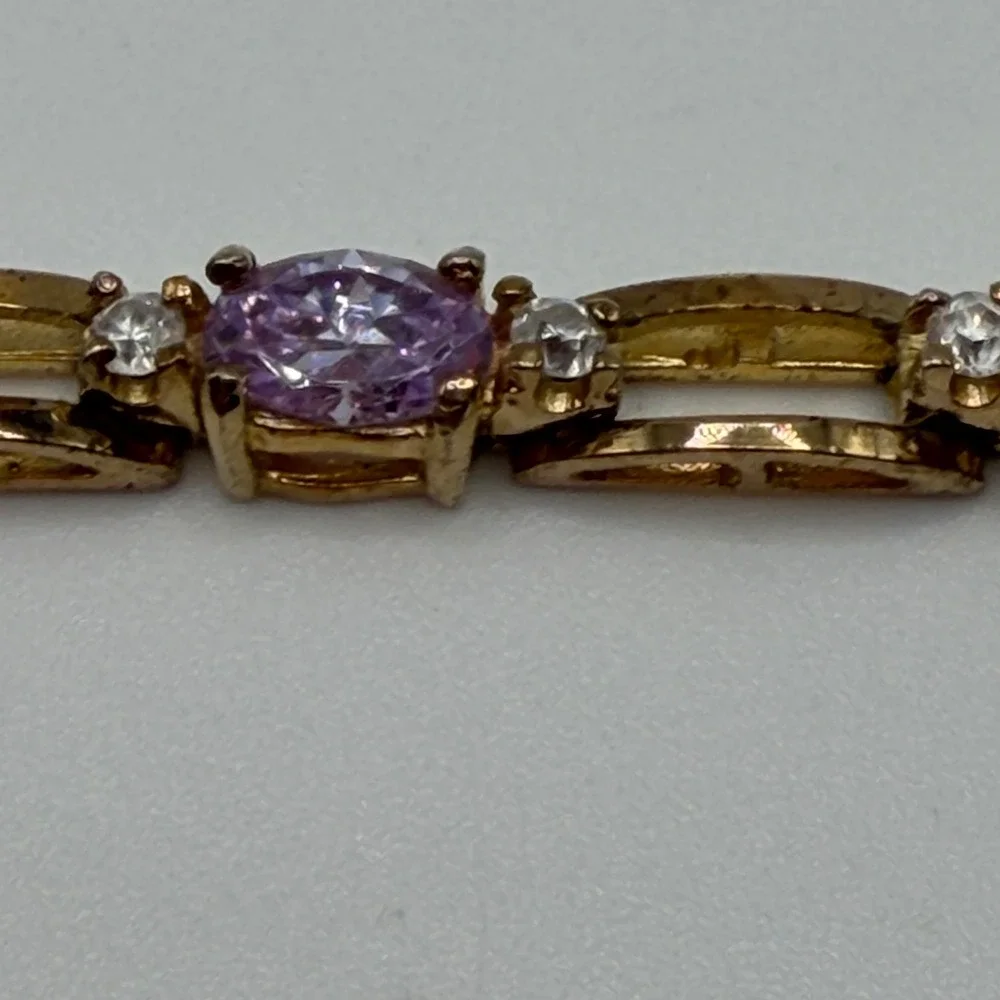 Gold Plated Sterling Silver Lavender Cubic‎ Zirconia Tennis Bracelet